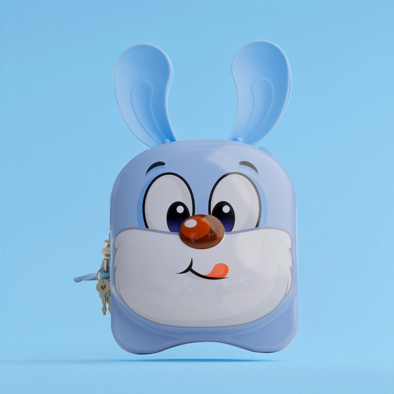 Cute Rabbit Theme Piggy Bank for Kids, Coin Collector Storage Box with Handle, Money Saving Container with Lock & Keys, Money Bank for Boys & Girls, 3+ Years (Pack of 1, Blue)