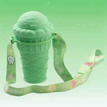 Ice cream shape kids sipper water bottle with strap