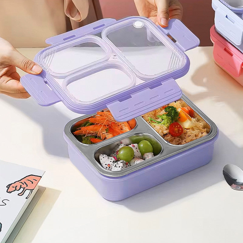 Lunch Box Sealed Leakage Proof Stainless Steel Lunch Box with Fork & Spoon Office Food Container 3 Compartment for School Kids and Adults