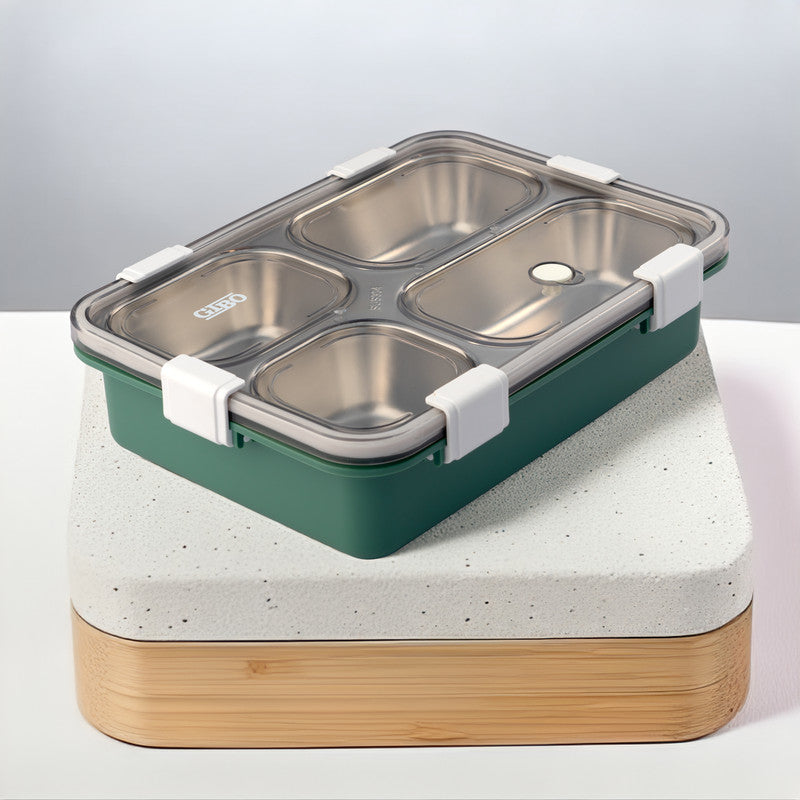 Stainless Steel Lunch Box Sealed Leakage Proof with Fork & Spoon Office-4 Compartment