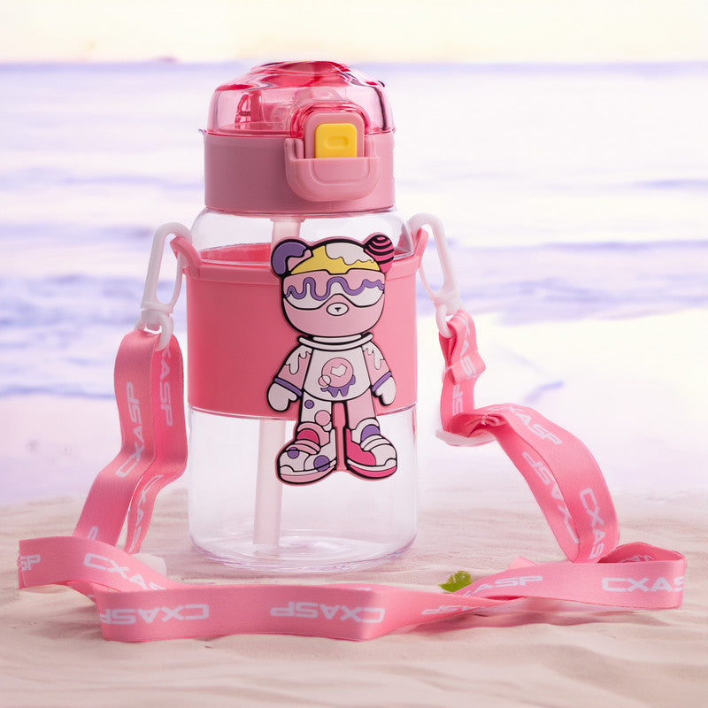 Cute plastic kids sipper water bottle with strap